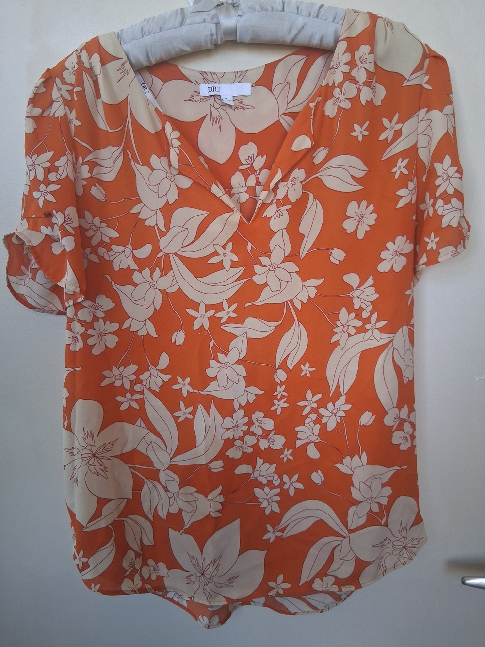 DR2 Orange Floral V-Neck Short Sleeve Top
